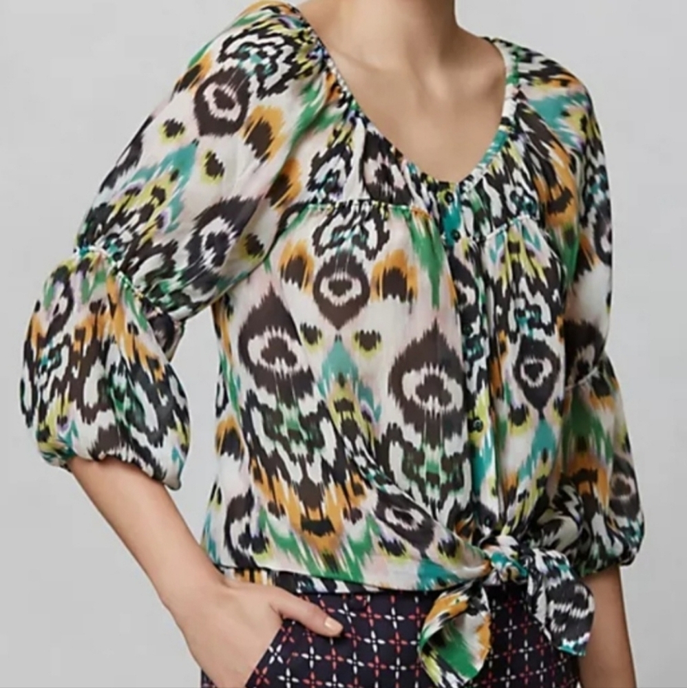 Anthropologie Sveta‎ Vanessa Virginia Watercolor Silk Blouse Large